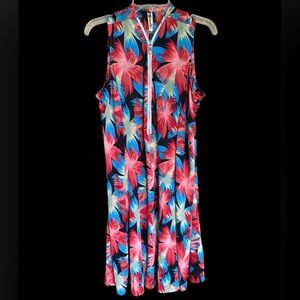🆕SHORELINE: Sleeveless Midi Mid Zip-Up Hawaiian Floral Dress- Sz 1X (1XL)